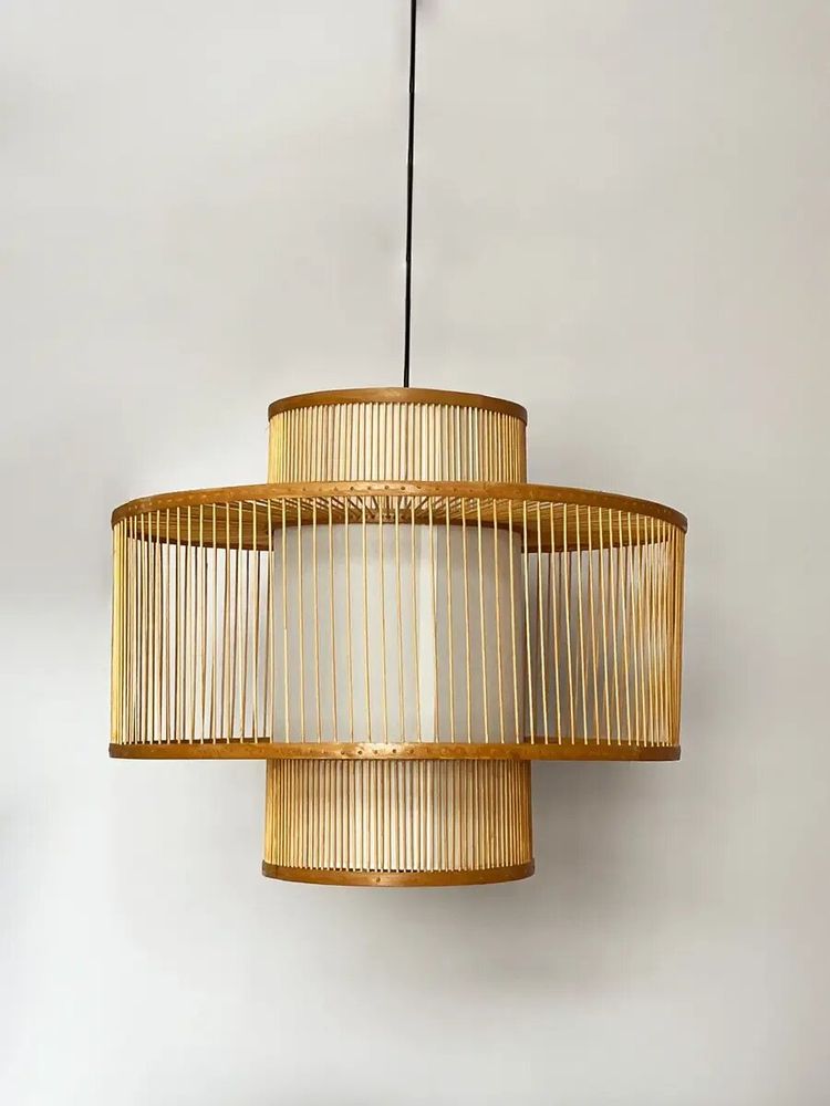 Bougeoirs et photophores - Grande suspension grillagée bambou et soie - L INDOCHINEUR X RIVÊT