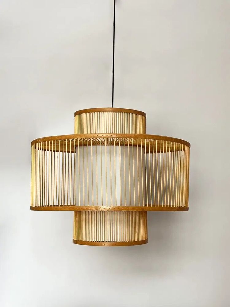 Bougeoirs et photophores - Grande suspension grillagée bambou et soie - L INDOCHINEUR X RIVÊT