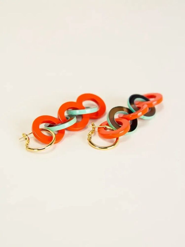 Jewelry - 5 links earrings with yellow-blue lacquer - L INDOCHINEUR X RIVÊT