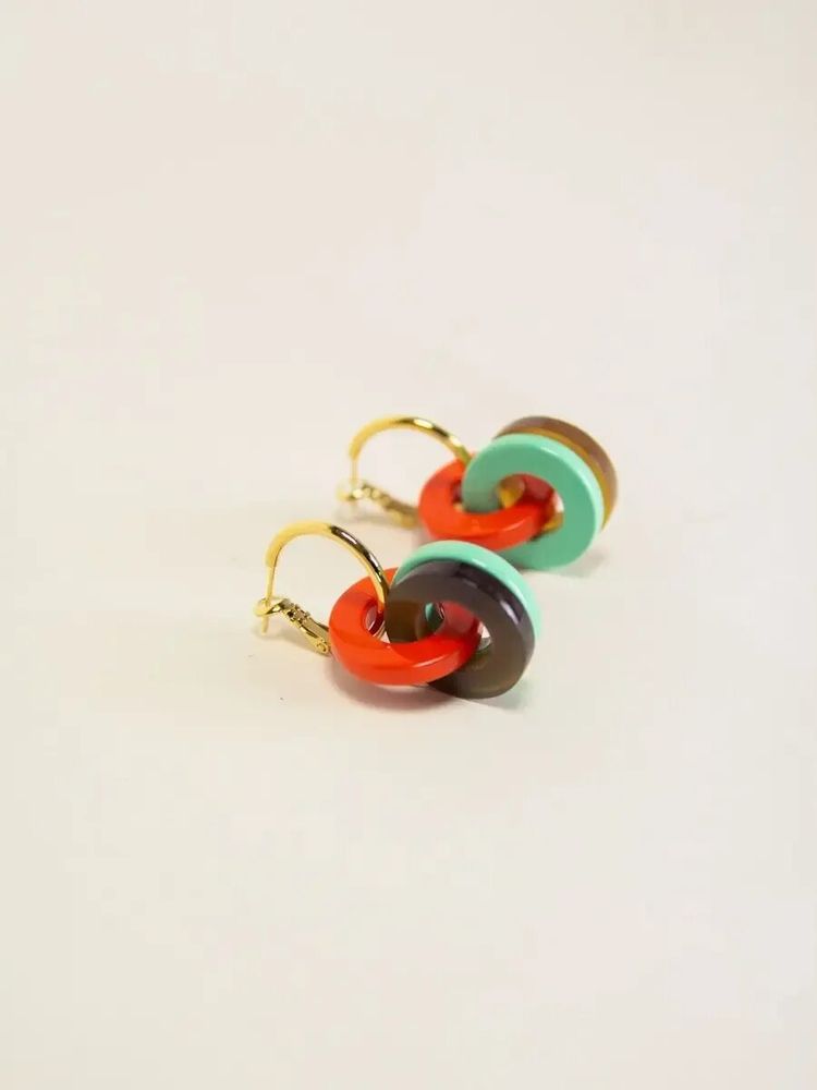 Jewelry - 3 small hoop earrings in hoof with orange-green lacquer - L INDOCHINEUR X RIVÊT