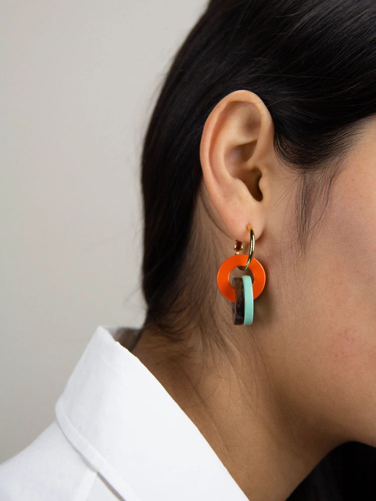 Jewelry - 3 small hoop earrings in hoof with yellow-blue lacquer - L INDOCHINEUR X RIVÊT