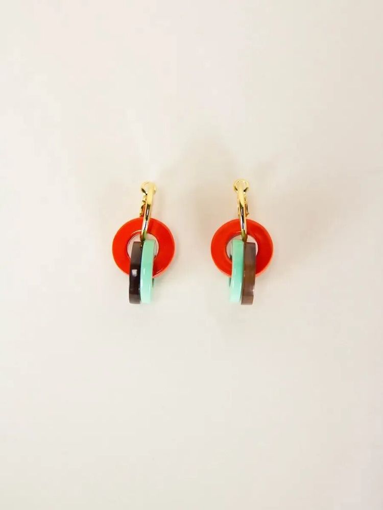 Jewelry - 3 small hoop earrings in hoof with yellow-blue lacquer - L INDOCHINEUR X RIVÊT