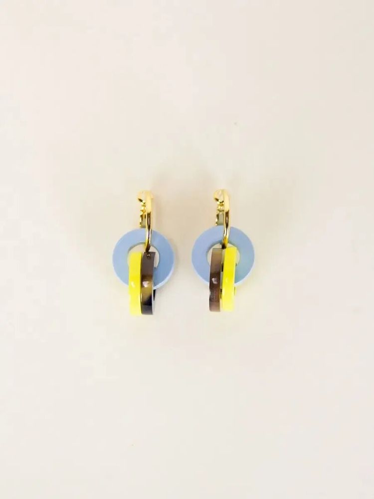 Jewelry - 3 small hoop earrings in hoof with yellow-blue lacquer - L INDOCHINEUR X RIVÊT