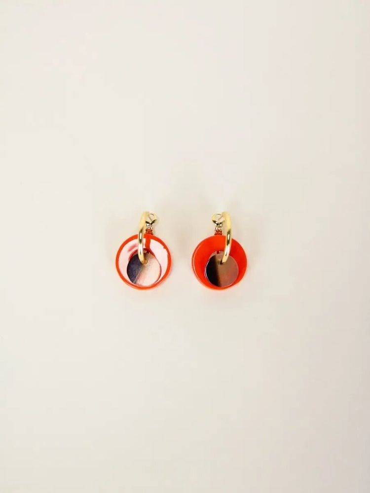 Bijoux - Boucles d'oreilles anneau laqué bleu et pastille sabot - L INDOCHINEUR X RIVÊT