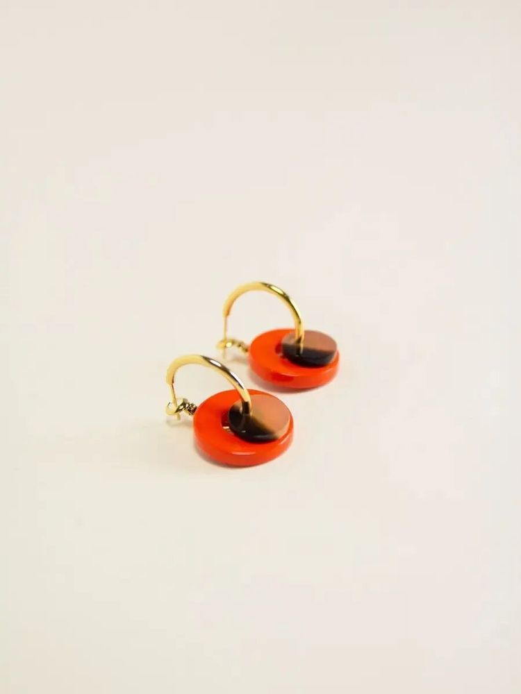 Bijoux - Boucles d'oreilles anneau laqué bleu et pastille sabot - L INDOCHINEUR X RIVÊT