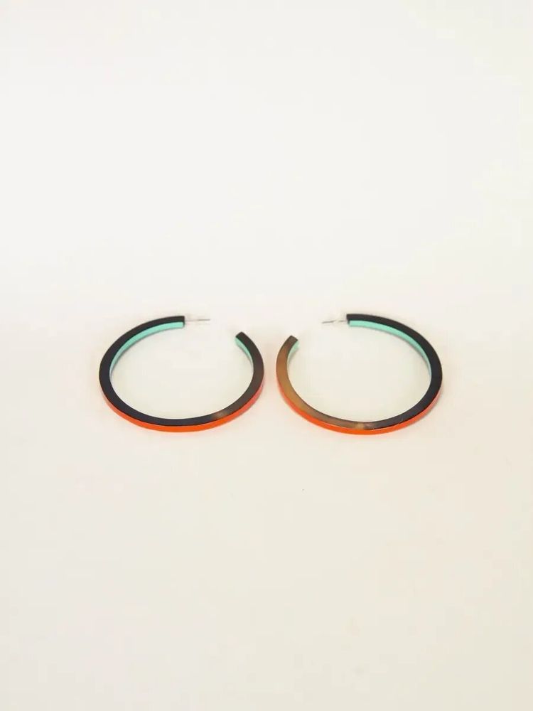 Bijoux - Boucles d'oreilles créoles grand anneau laqué orange vert et pastille sabot - L INDOCHINEUR X RIVÊT