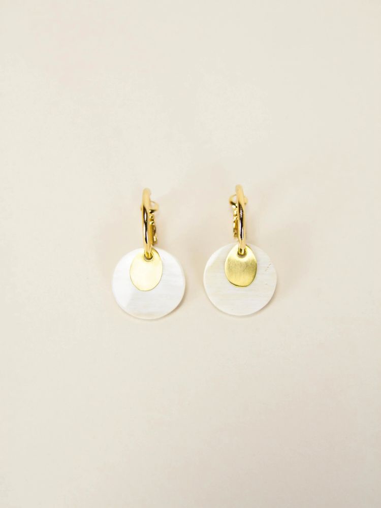 Bijoux - Boucles d'oreilles créoles 2 parties laiton et corne blonde africaine - L INDOCHINEUR X RIVÊT