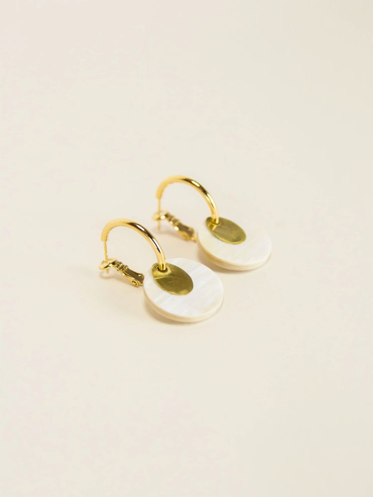 Bijoux - Boucles d'oreilles créoles 2 parties laiton et corne blonde africaine - L INDOCHINEUR X RIVÊT