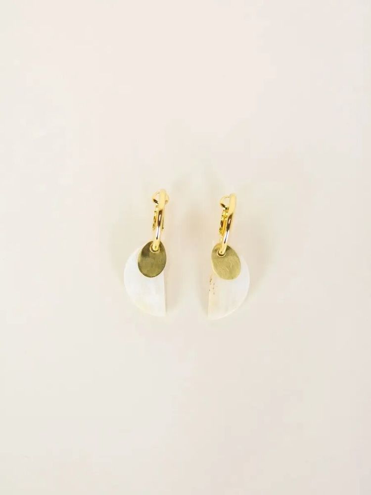 Bijoux - Boucles d'oreilles créoles 2 parties laiton et corne blonde africaine - L INDOCHINEUR X RIVÊT