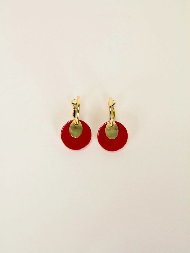 Jewelry - Round brass hoop earrings in 2 parts with red lacquered horn - L INDOCHINEUR X RIVÊT