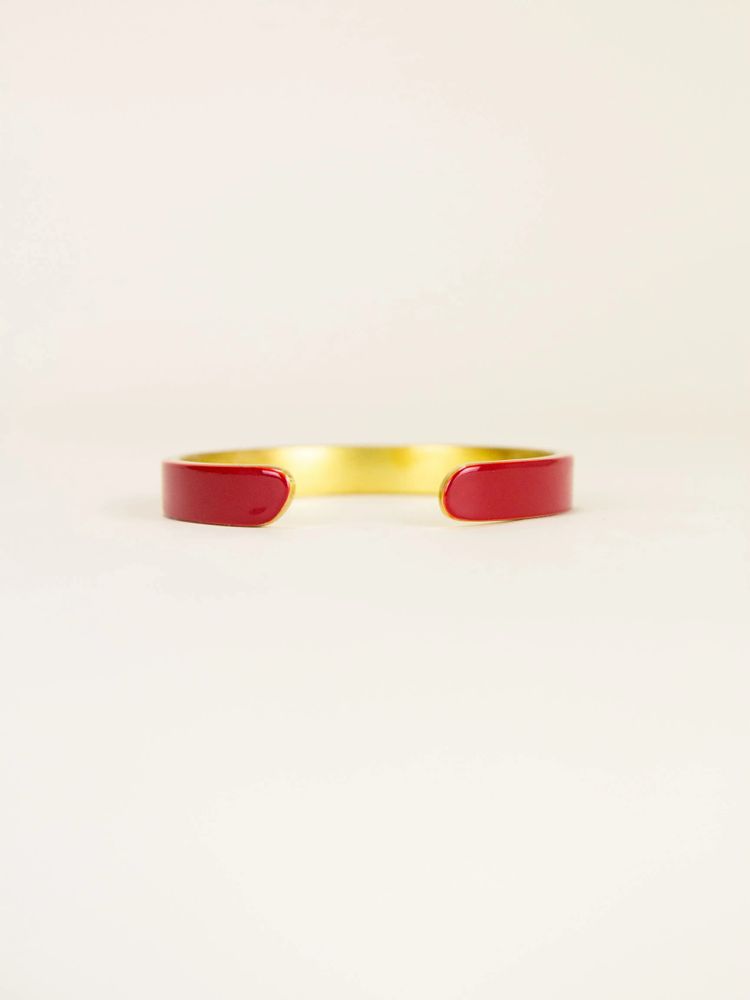 Bracelets - Thin open cuff in brass and red lacquer - L INDOCHINEUR X RIVÊT