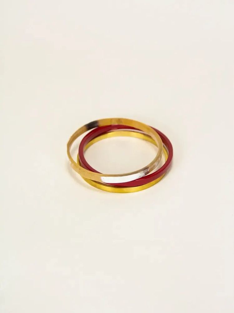 Bracelets - Set of 3 bracelets in blond horn, red lacquer and brass, size S - L INDOCHINEUR X RIVÊT