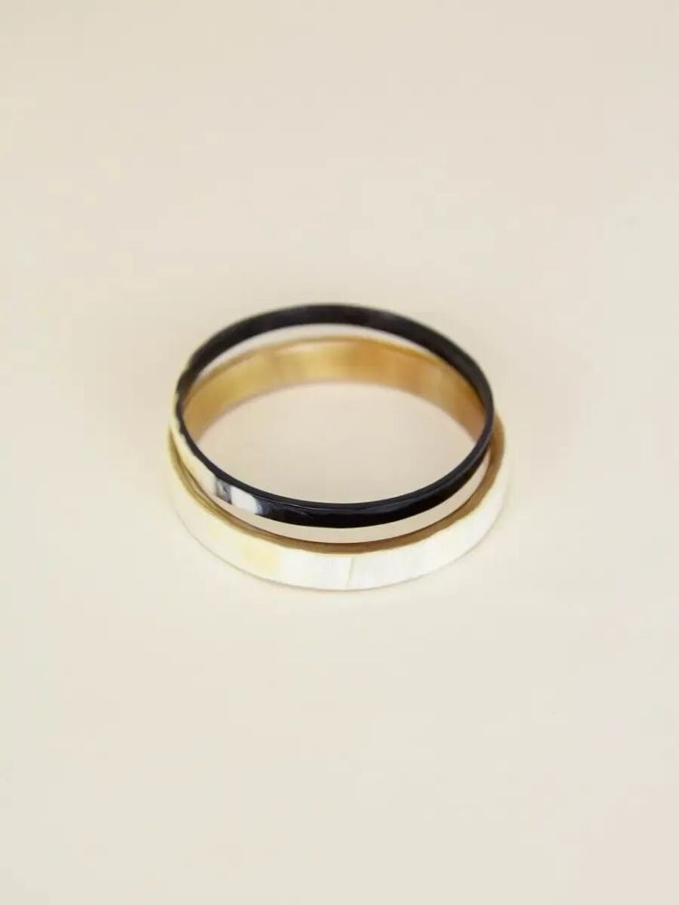Bracelets - Set of 2 thin bangles in black and white horn, size L - L INDOCHINEUR X RIVÊT