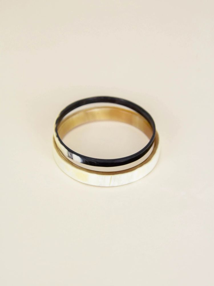 Bracelets - Set of 2 thin bangles in black and white horn, size M - L INDOCHINEUR X RIVÊT