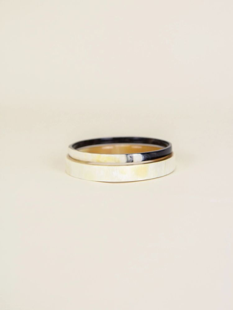 Bracelets - Set of 2 thin bangles in black and white horn, size S - L INDOCHINEUR X RIVÊT
