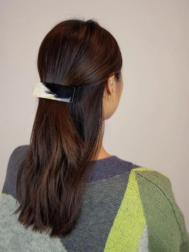 Barrettes - Barrette rectangulaire en corne noire marbrée - L INDOCHINEUR X RIVÊT