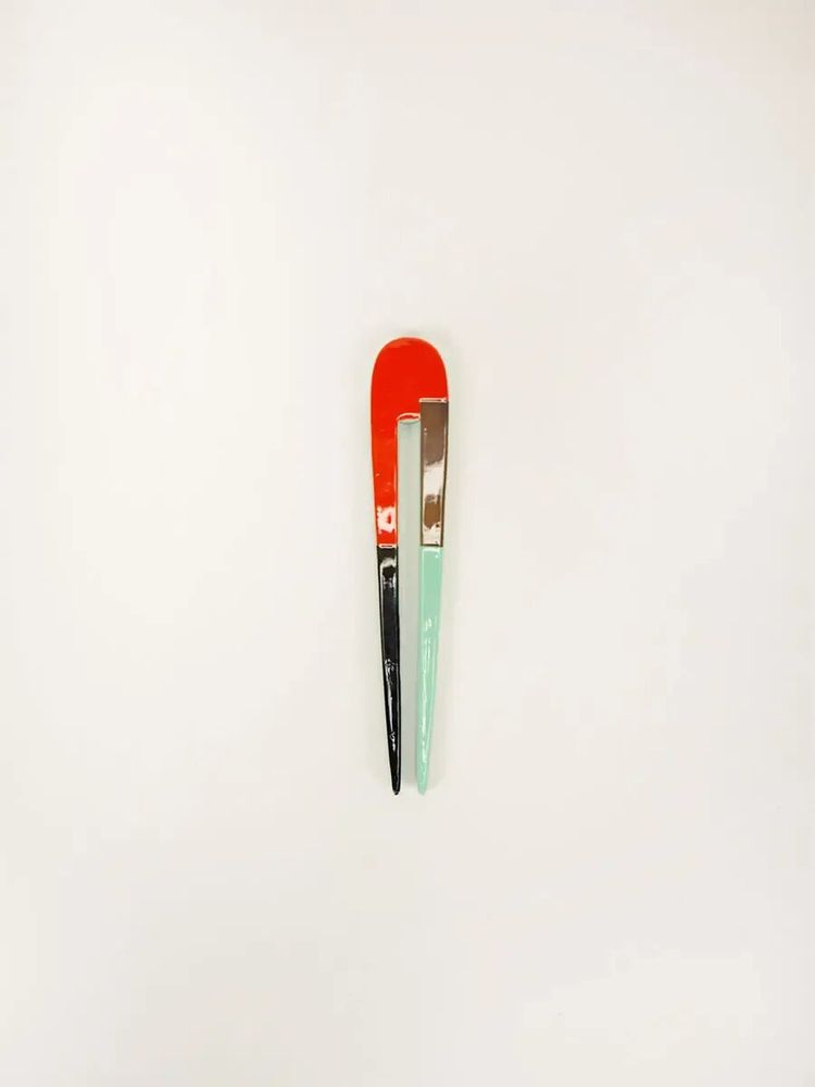Barrettes - Double hair pick, beige and khaki lacquer - L INDOCHINEUR X RIVÊT