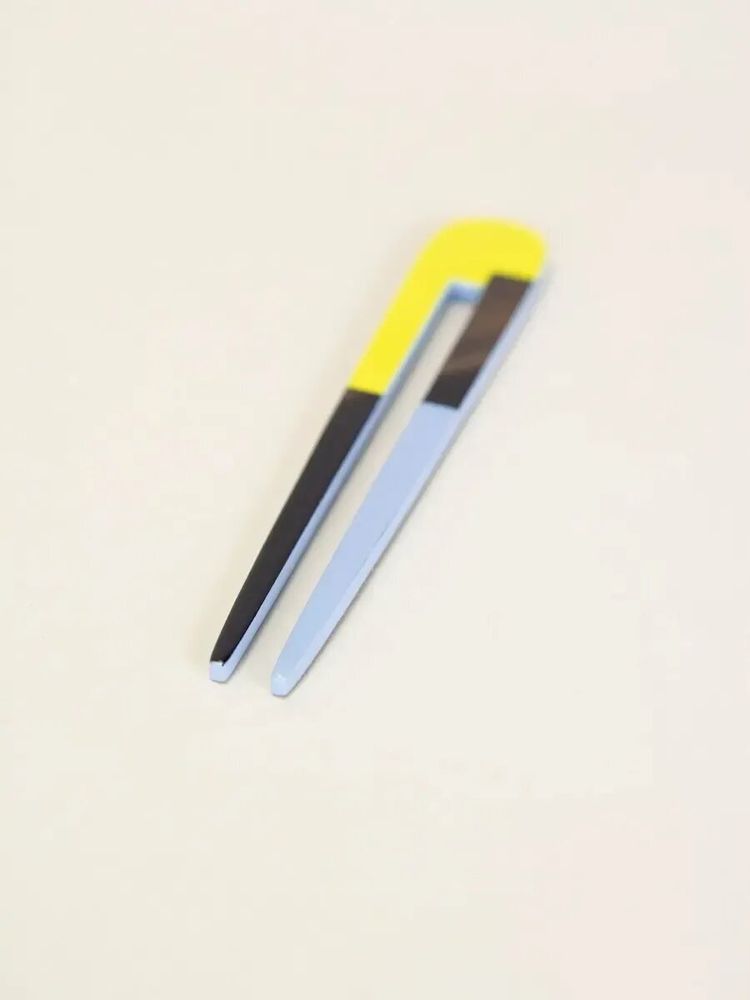 Barrettes - Double hair pick, beige and khaki lacquer - L INDOCHINEUR X RIVÊT