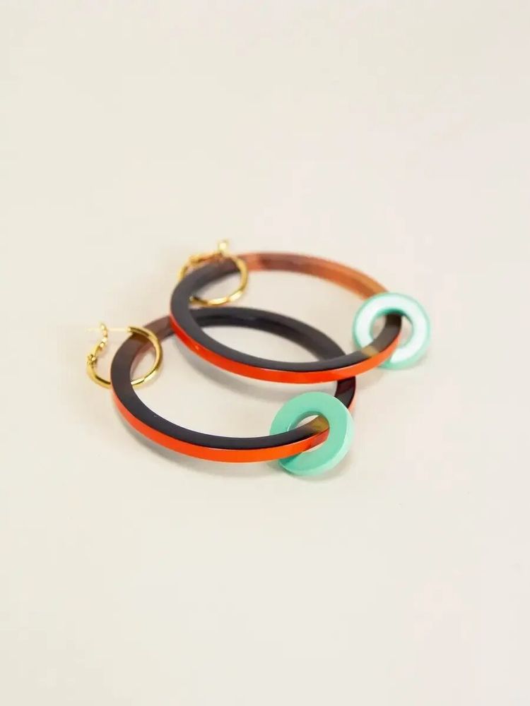 Jewelry - Large and small hoops in hoof with beige and khaki lacquer - L INDOCHINEUR X RIVÊT