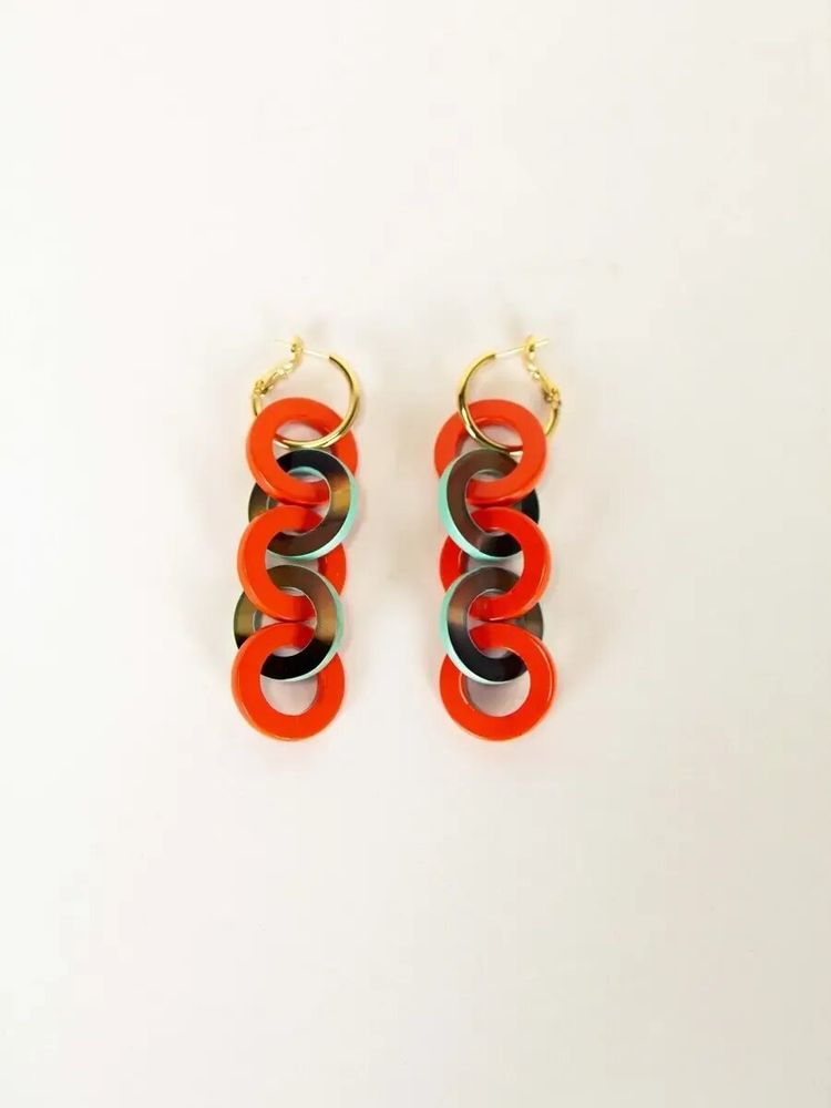 Jewelry - Beige and khaki lacquered 5 hoop earrings in hoof - L INDOCHINEUR X RIVÊT
