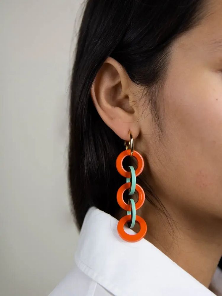 Jewelry - Beige and khaki lacquered 5 hoop earrings in hoof - L INDOCHINEUR X RIVÊT