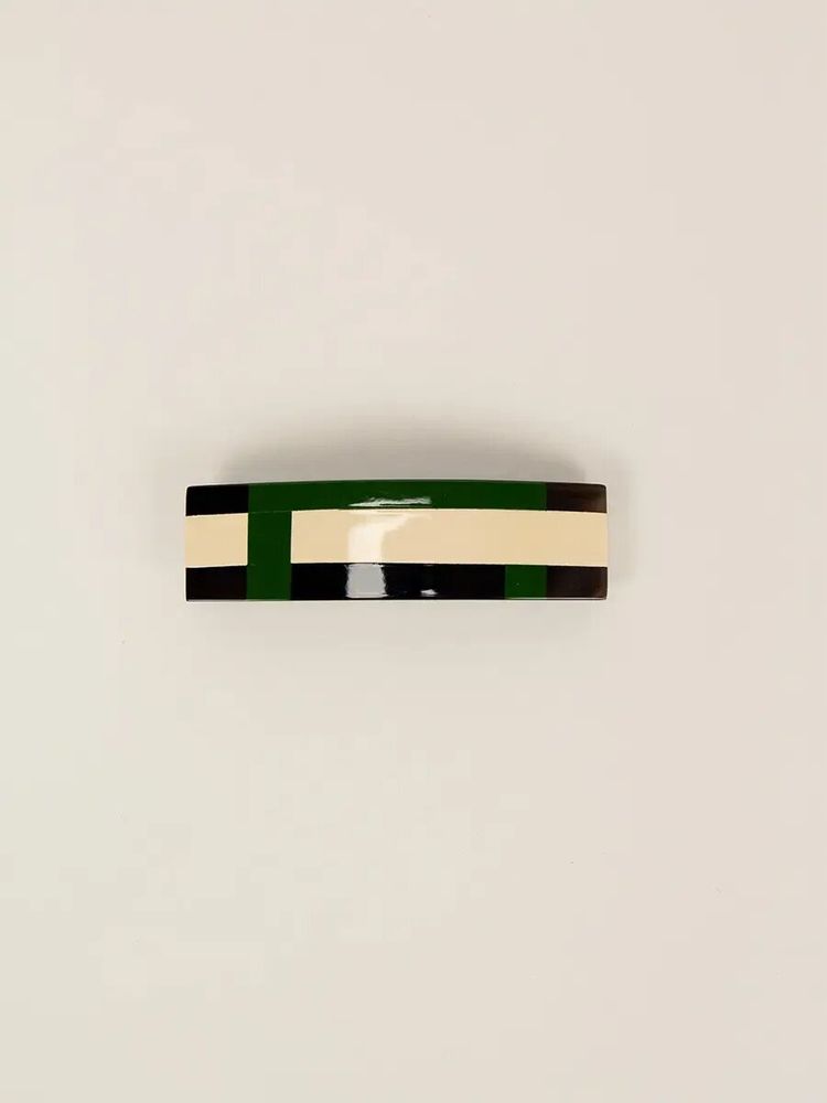 Barrettes - Barrette rectangulaire sabot de buffle et laque beige et vert kaki - L INDOCHINEUR X RIVÊT