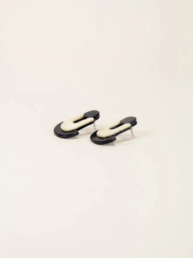 Bijoux - Boucles d'oreilles géométriques en corne blonde et noire - L INDOCHINEUR X RIVÊT