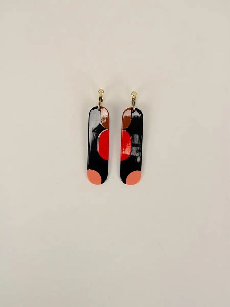 Bijoux - Créoles 75 Nymphe en corne noire et laque Roux - L INDOCHINEUR X RIVÊT