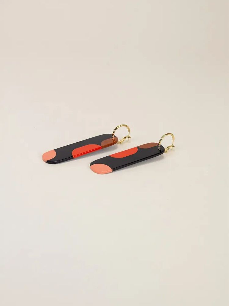 Bijoux - Créoles 75 Nymphe en corne noire et laque Kaki - L INDOCHINEUR X RIVÊT