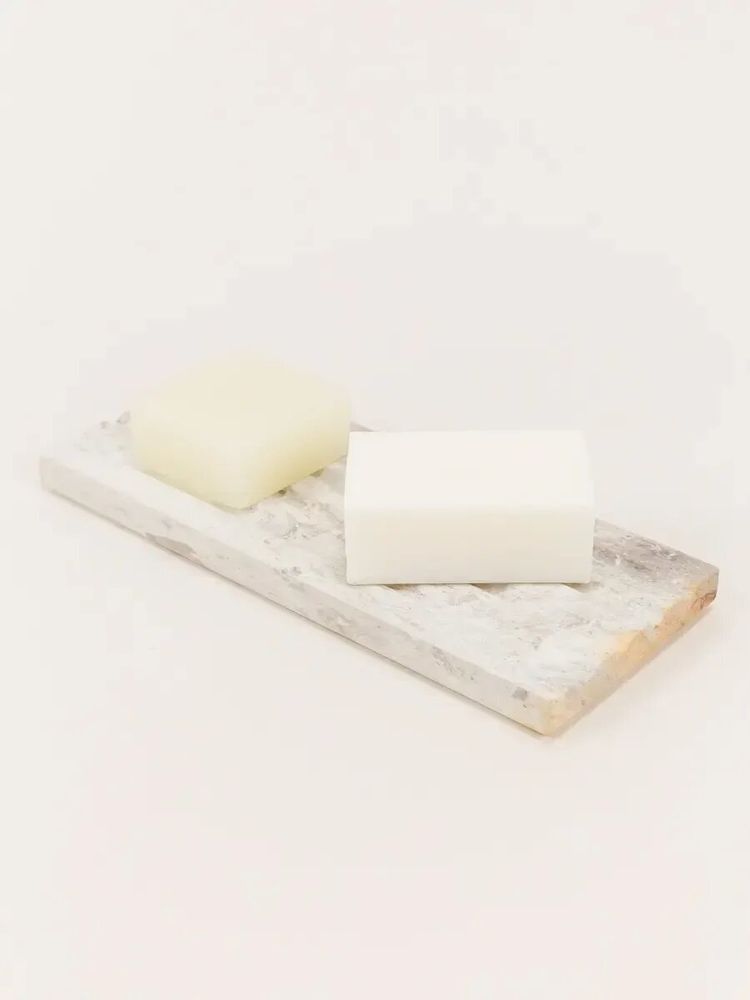 Soap dishes - Sirius large soap holder in white cloudy marble - L INDOCHINEUR X RIVÊT