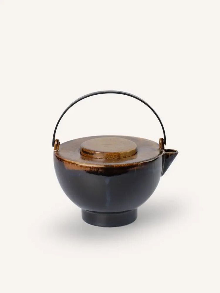 Tea and coffee accessories - Teapot, black brass handle, flamed earth enamel Ket Tinh - L INDOCHINEUR X RIVÊT