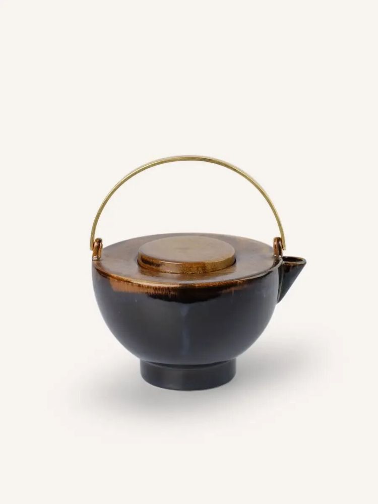 Tea and coffee accessories - Teapot, black brass handle, flamed earth enamel Ket Tinh - L INDOCHINEUR X RIVÊT