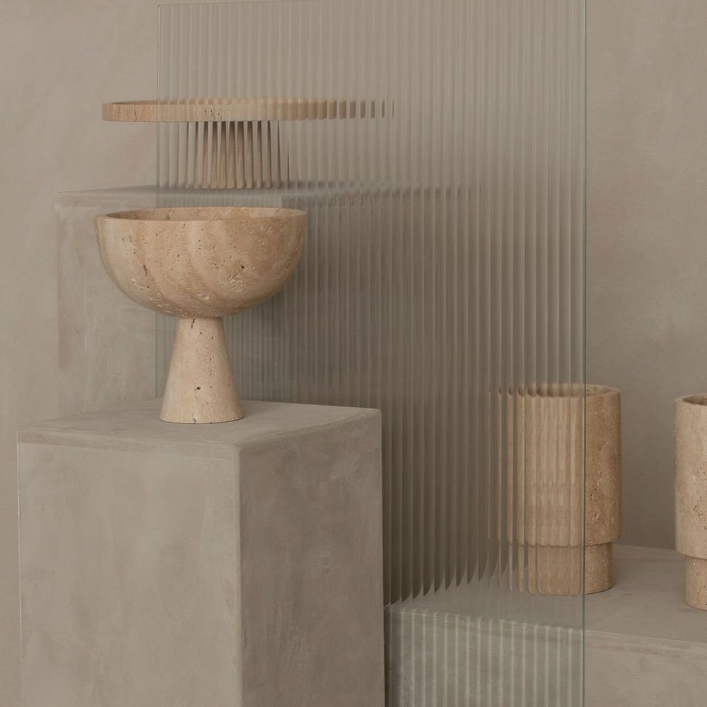 Plats et saladiers - TRAVERTINE PEDESTAL BOWL XL - KIWANO CONCEPT