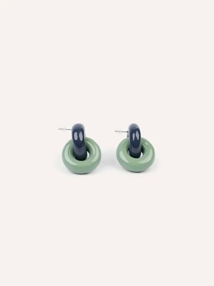 Jewelry - Double round wooden stud earrings, light blue, dark blue and orange lacquer - L INDOCHINEUR X RIVÊT