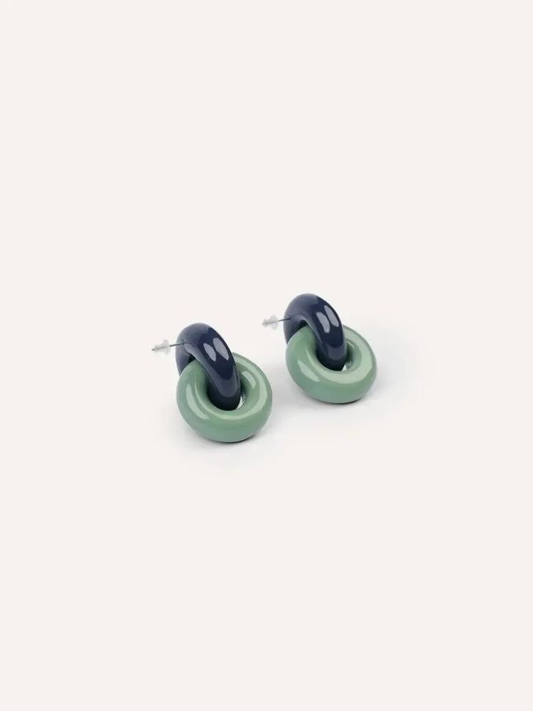 Jewelry - Double round wooden stud earrings, light blue, dark blue and orange lacquer - L INDOCHINEUR X RIVÊT