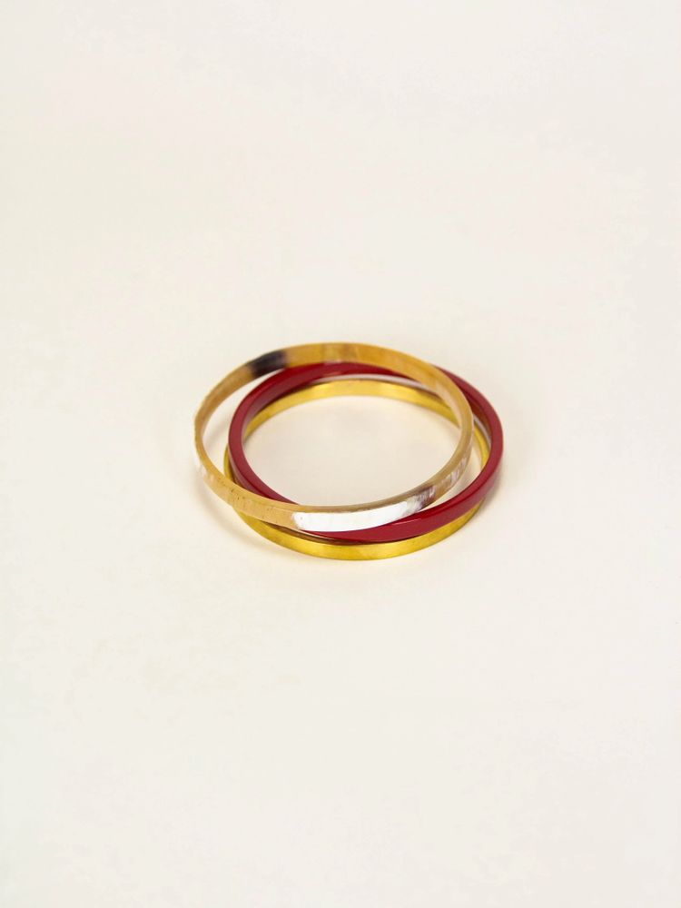 Bracelets - Set of 3 bracelets in blond horn, red lacquer and brass, size L - L INDOCHINEUR X RIVÊT