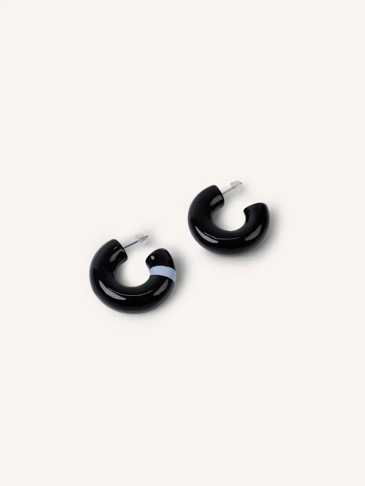Jewelry - C-shaped wooden stud earrings, dark blue and light blue lacquer - L INDOCHINEUR X RIVÊT