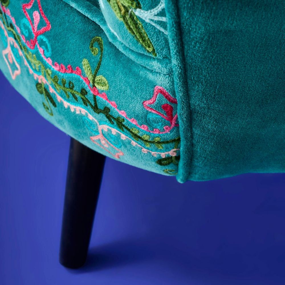 Fauteuils - Fauteuil en Velours avec Motif Floral Frida, Turquoise - WERNS