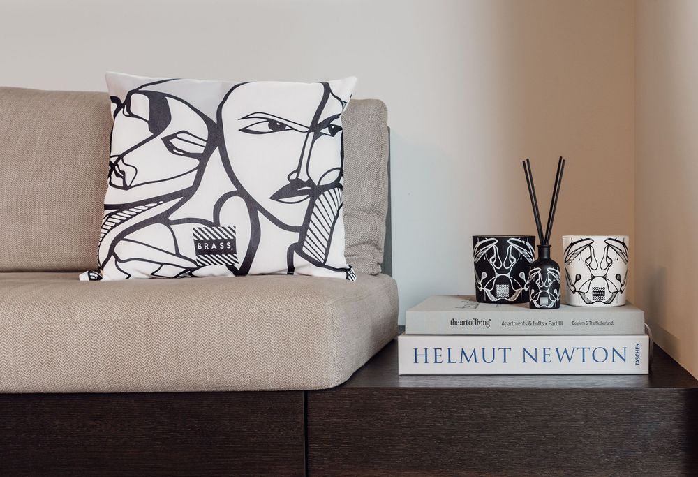 Fabric cushions - White Elongi Decorative Pillow 45 x 45 - Design by BRASS - ARTDECORIS