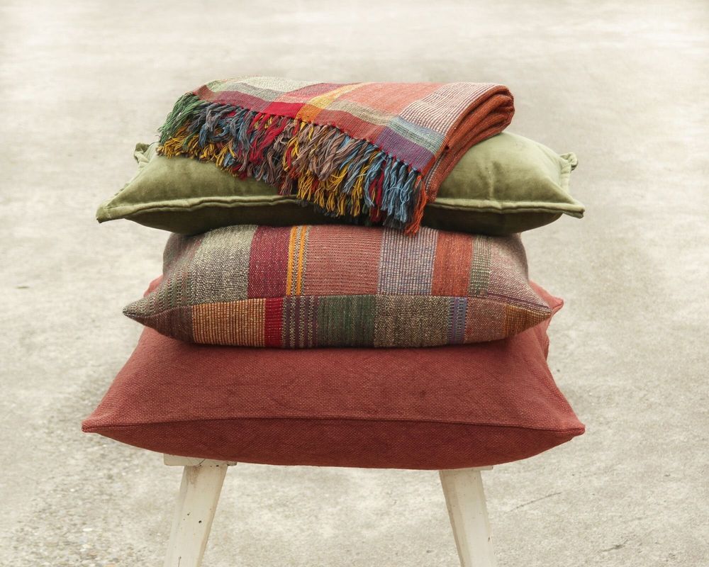 Coussins textile - Coussin en soie vert à rayures multiples - ML FABRICS