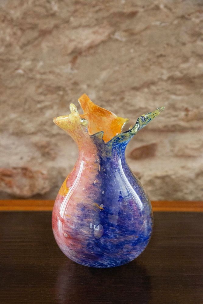 Vases - Vase Bloom en verre soufflé, bleu et orange - ANTHOLOGIST