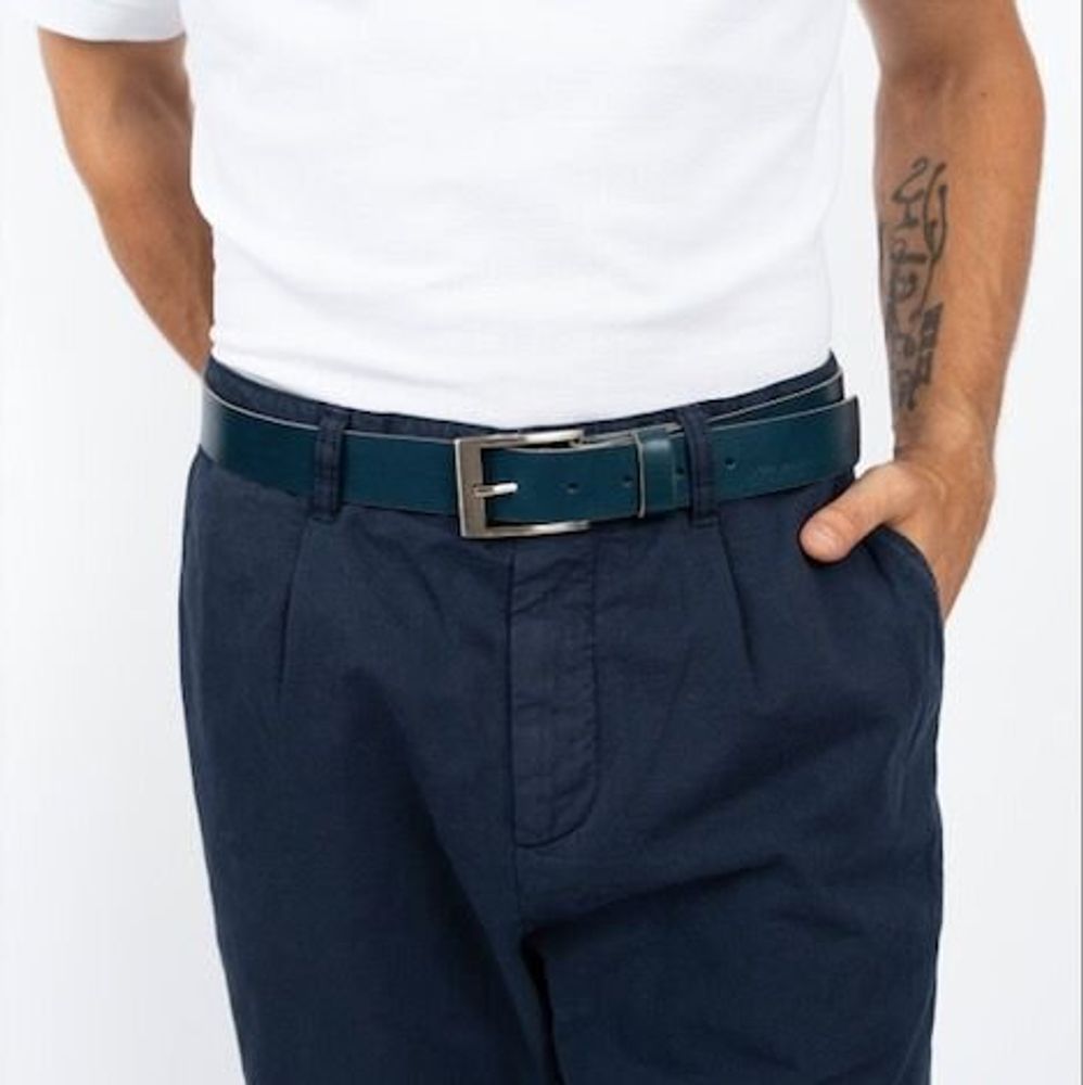 Leather goods - OCTAVE blue leather belt - MONSIEUR CHARLI