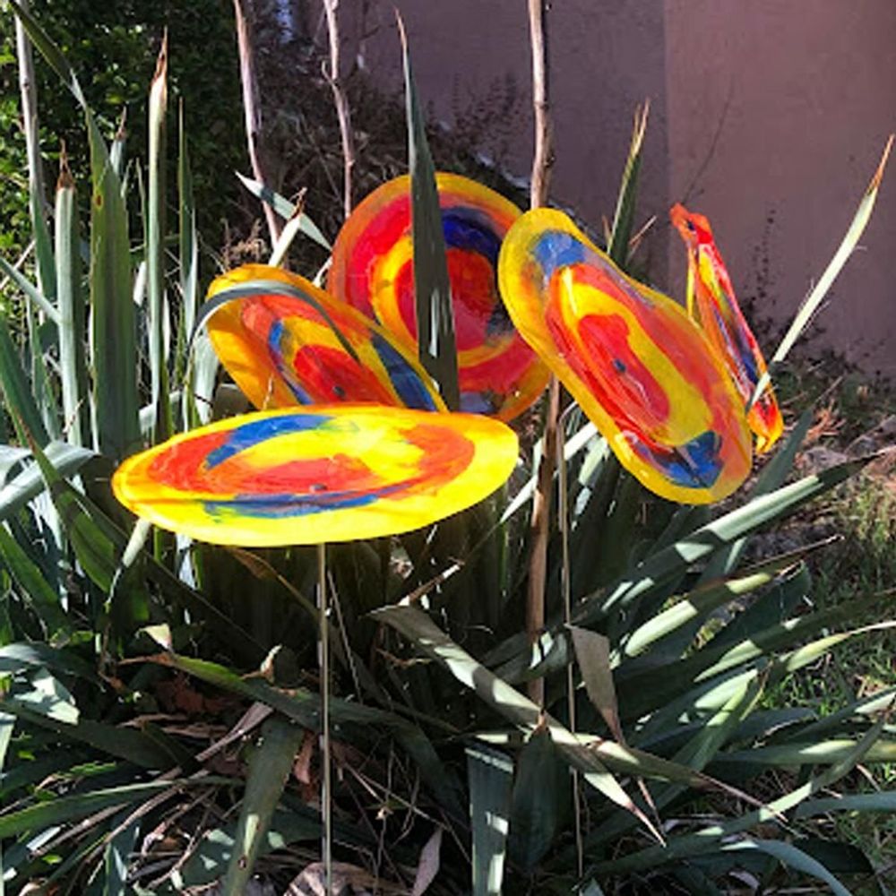 Accessoires de jardinage - Large Yellow-Blue Glass Flower (50 cm stem) - CARNEOL GLASS