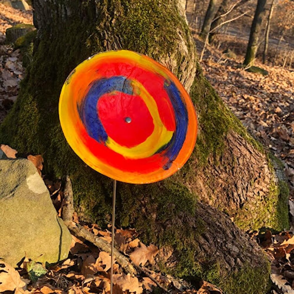 Accessoires de jardinage - Large Yellow-Blue Glass Flower (50 cm stem) - CARNEOL GLASS