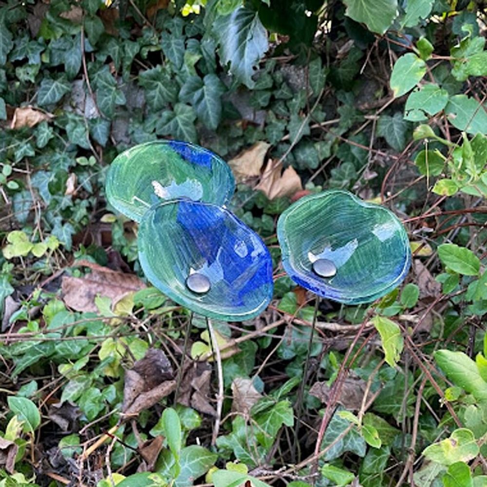 Floral decoration - Middle sized Glass Calla Lilly For Outside In Green-D.Blue - CARNEOL GLASS
