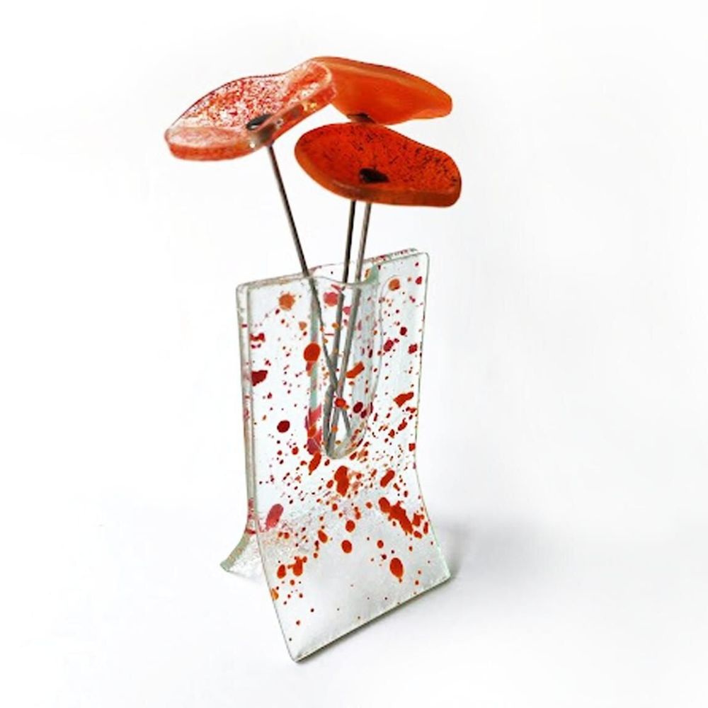Vases - Small 8X13 Cm Spotty Vase With 3 Small Flowers In Orange-Red - CARNEOL GLASS