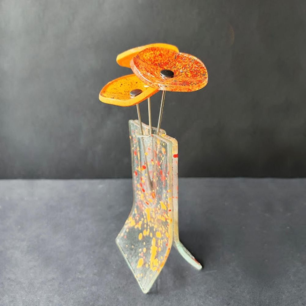 Vases - Small 8X13 Cm Spotty Vase With 3 Small Flowers In Orange-Red - CARNEOL GLASS