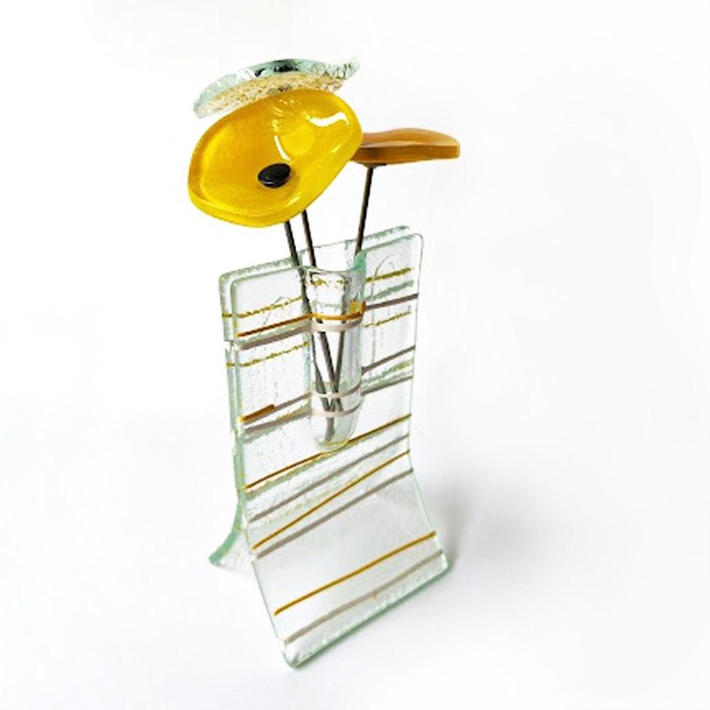 Vases - Small 8X13 Cm Striped Vase In White-Yellow - CARNEOL GLASS