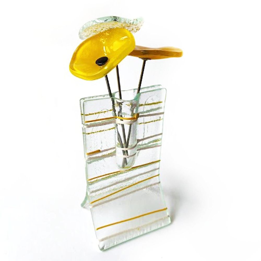 Vases - Small 8X13 Cm Striped Vase In White-Yellow - CARNEOL GLASS