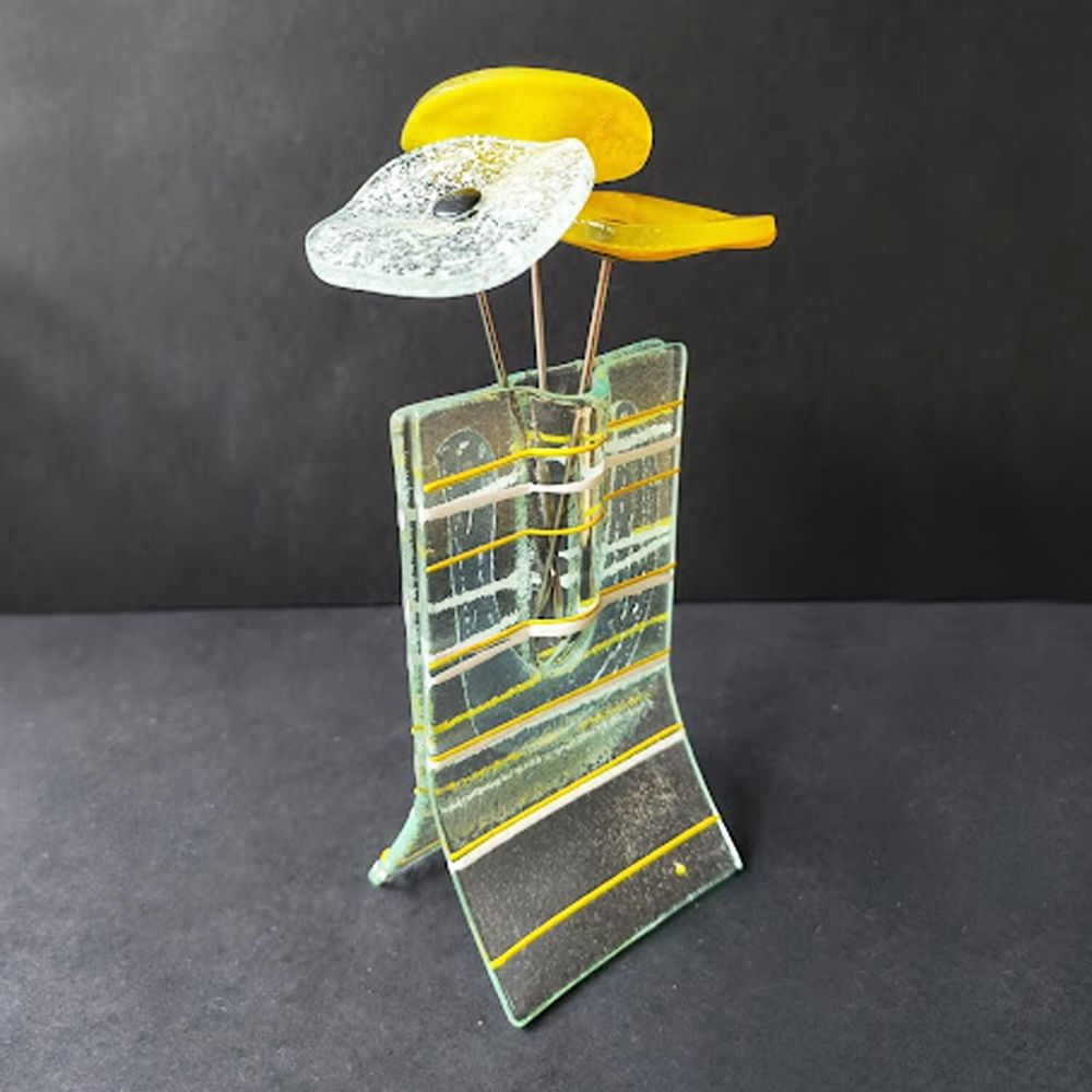 Vases - Small 8X13 Cm Striped Vase In White-Yellow - CARNEOL GLASS